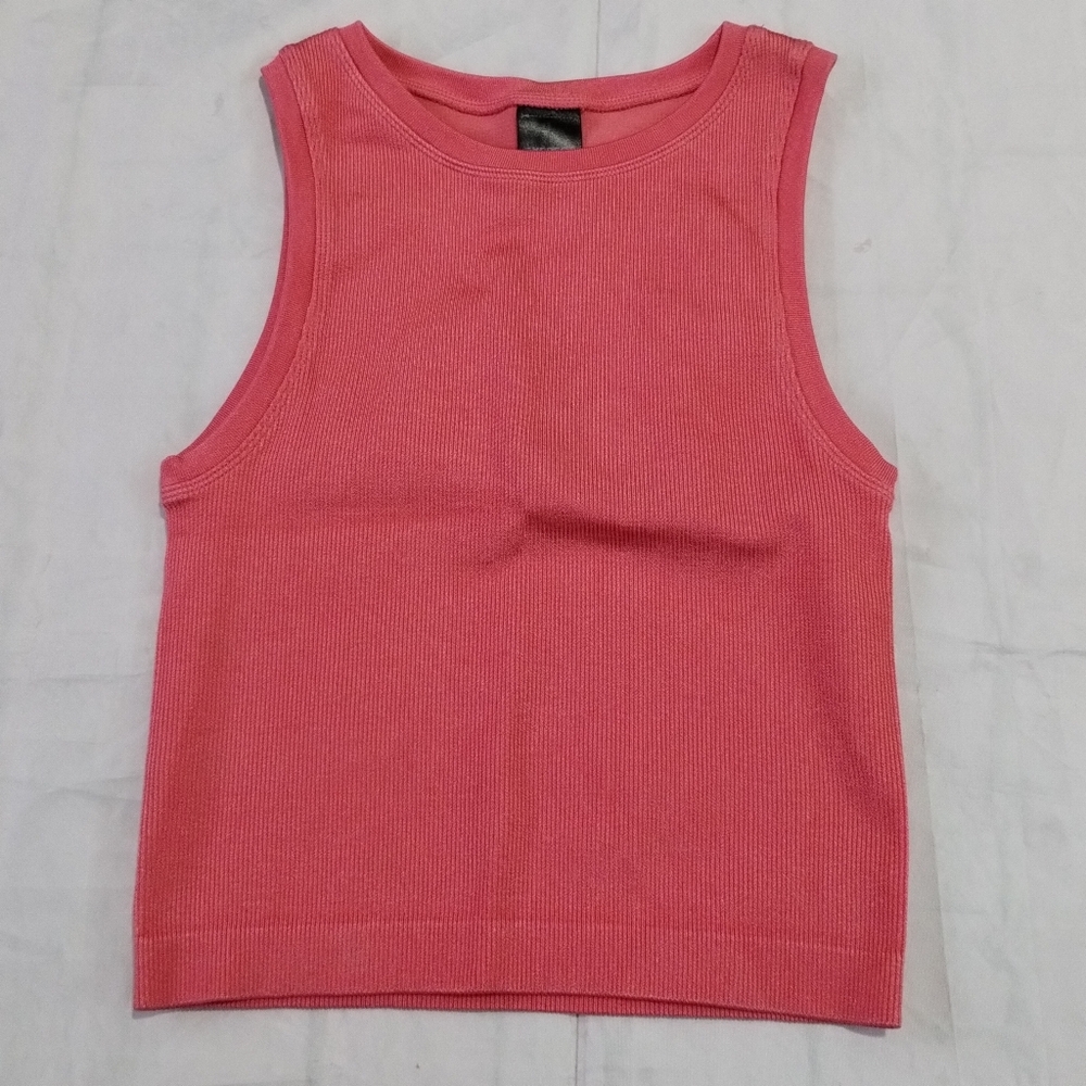 Express Ribbed Cropped Baby Tee Tank Top Sleeveless S/M Coral Pink